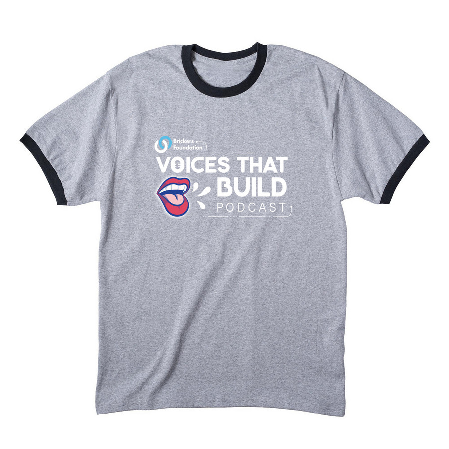 Foundation Podcast Inverted Logo Tee, a Athletic Heather/ Jet Black Cotton Ringer Tee