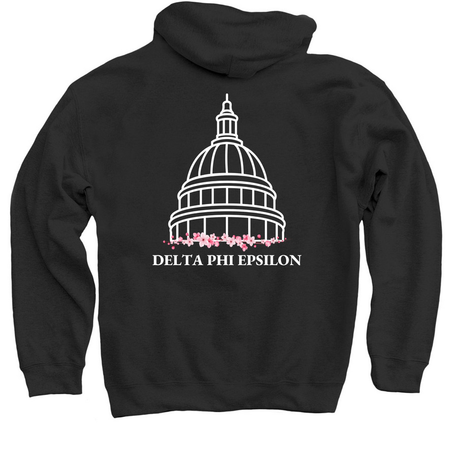 DPE cherry blossoms, a Black Pullover Hoodie (back-view)