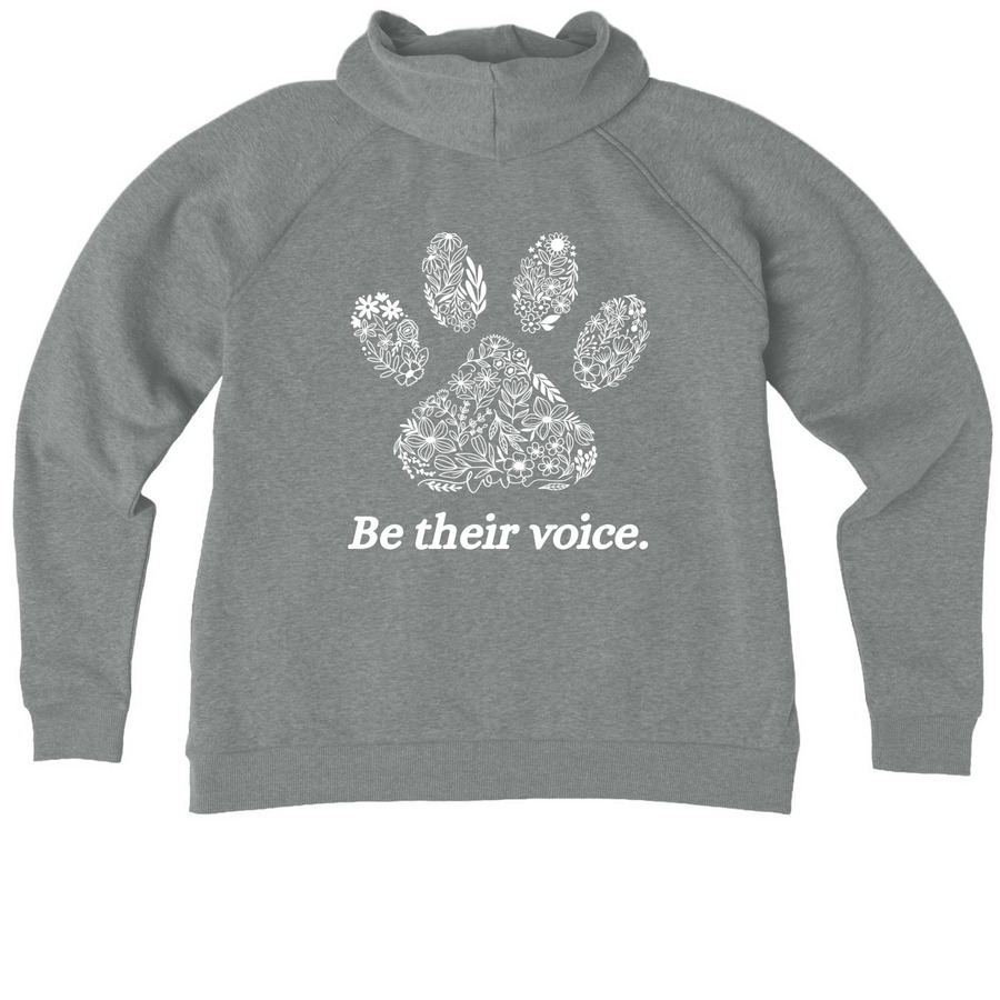 Be their voice&nbsp;, a Aluminum Grey Heather Allmade Women?s Organic CVC Zip-Up Hoodie (back-view)