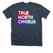 TNC - Rainbow Stacked Logo (w/ White Overlay), a Heather Midnight Navy Premium Unisex Tee