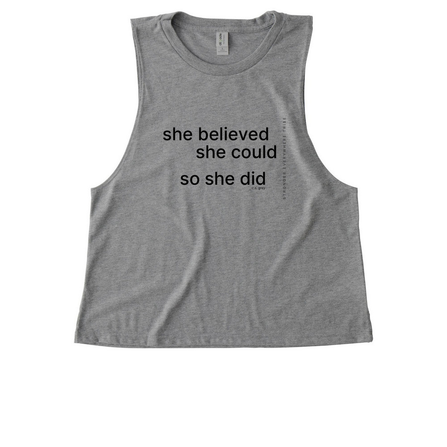 She Believed, a Aluminum Grey Allmade Eco Triblend Women?s Muscle Tank