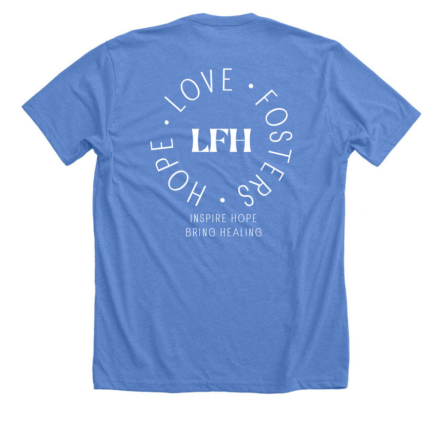 LFH, a Heather Columbia Blue Premium Unisex Tee (back-view)