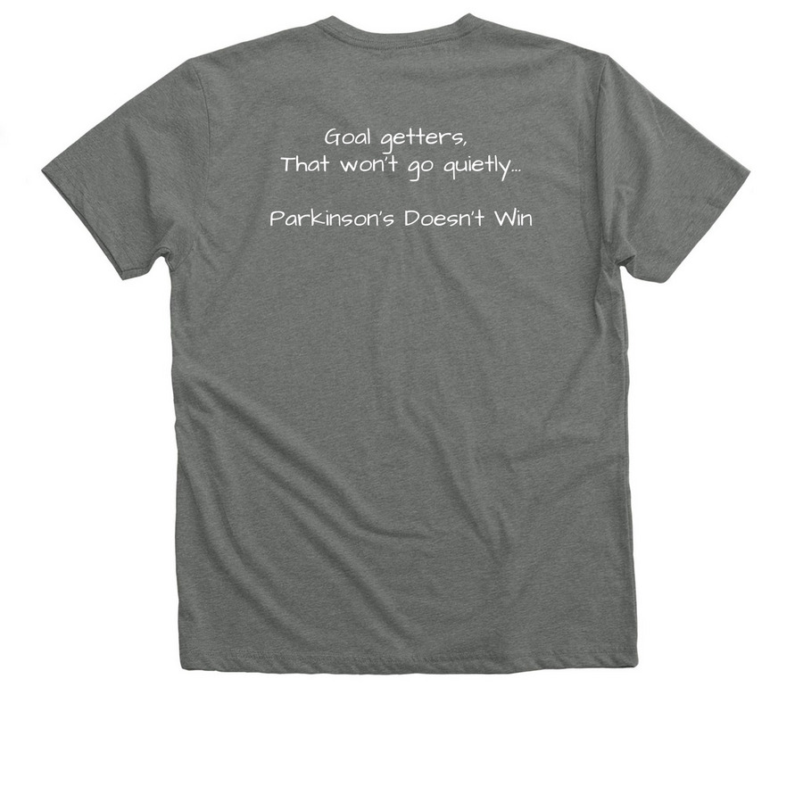 Parkinson?s Warriors Don?t Go Quietly, a Deep Heather Premium V-Neck Tee (back-view)