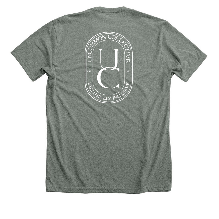 Uncommon Collective Logo T (Dark), a Deep Heather Premium Unisex Tee (back-view)