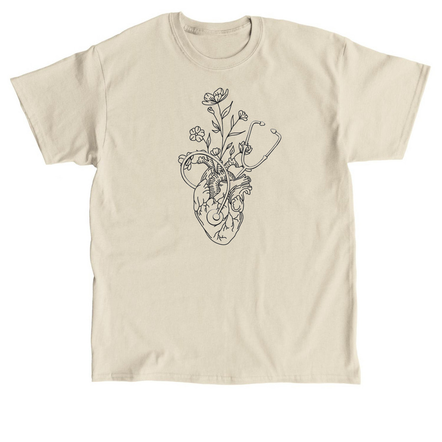 Floral Heart & Stethoscope, a Sand Classic Unisex Tee