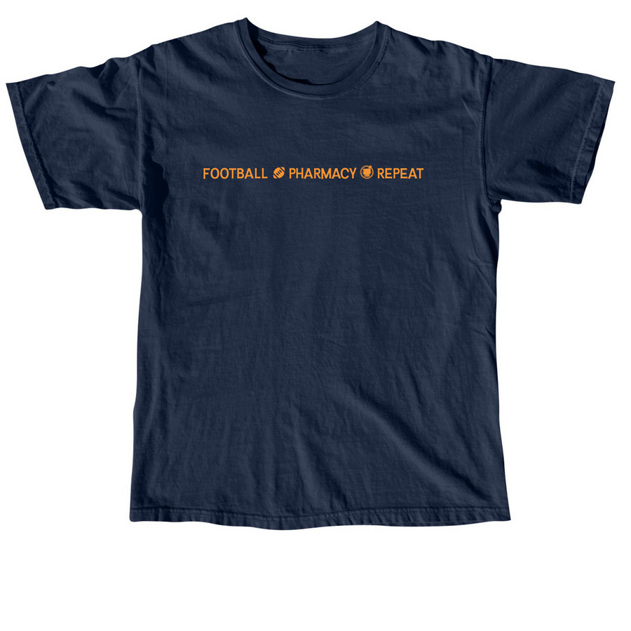 Football, Pharmacy, Repeat - Orange, a True Navy Comfort Colors Unisex Tee