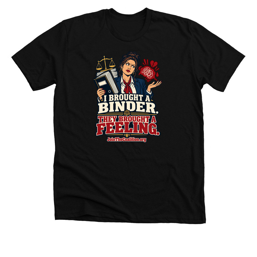 Binder Brunette Mom | Family Court Faces, a Solid Black Blend Premium Unisex Tee