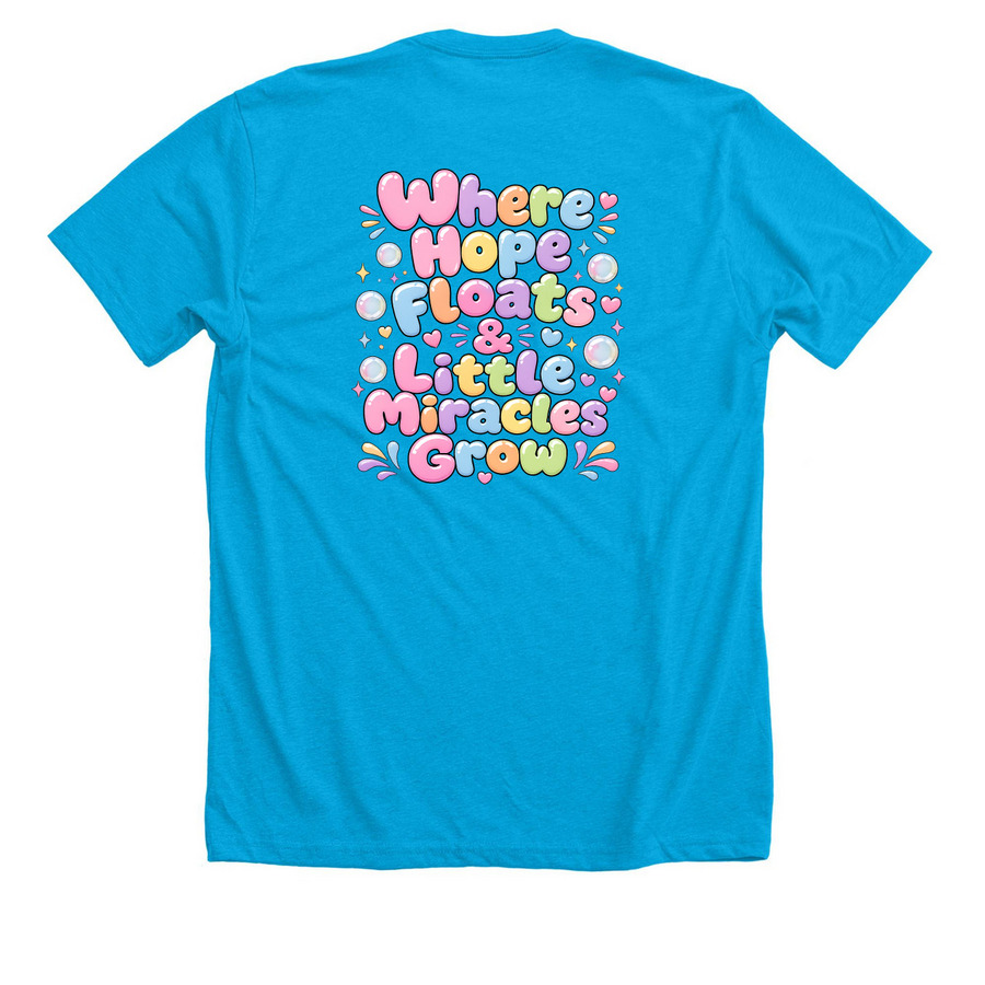 Le Bonheur: bubble&nbsp;, a Neon Blue Premium Unisex Tee (back-view)