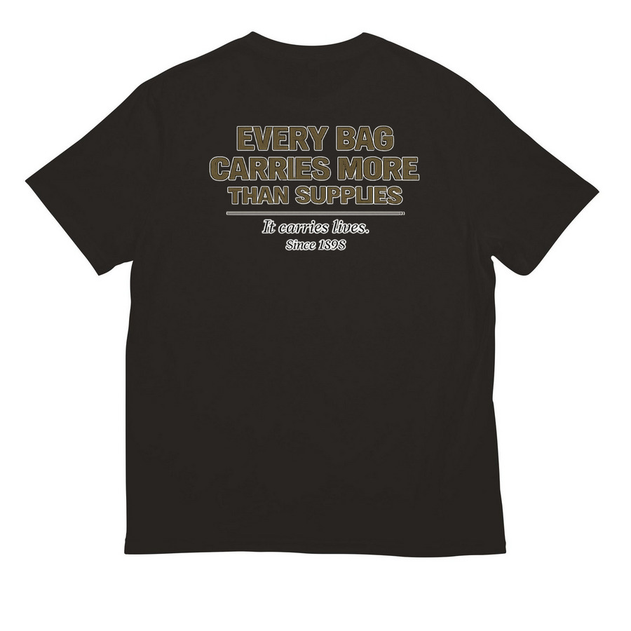 The weight of Legacy shirts, a Deep Black All-American Unisex Tee (back-view)