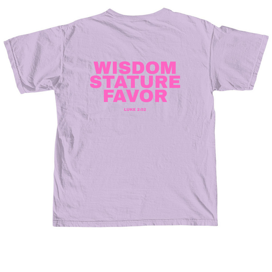 Wisdom, Stature, Favor - pink/pastels, a Orchid Comfort Colors Unisex Tee (back-view)