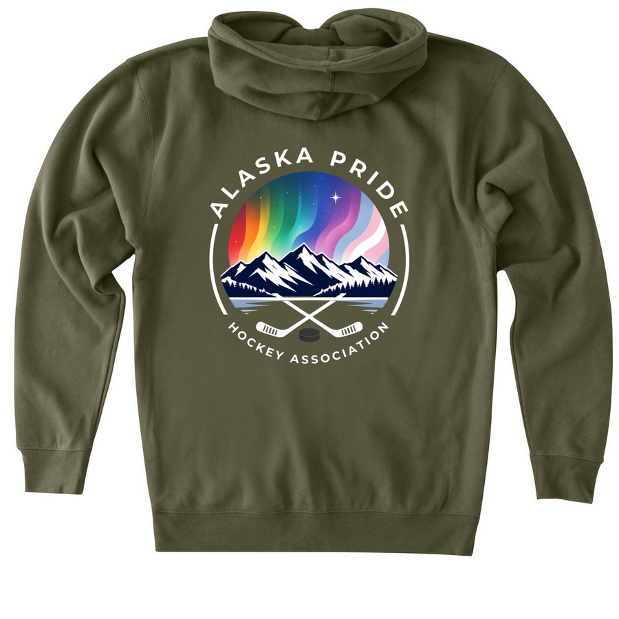 Alaska Pride Hockey, a Army Heavyweight Zip Up Hoodie (back-view)