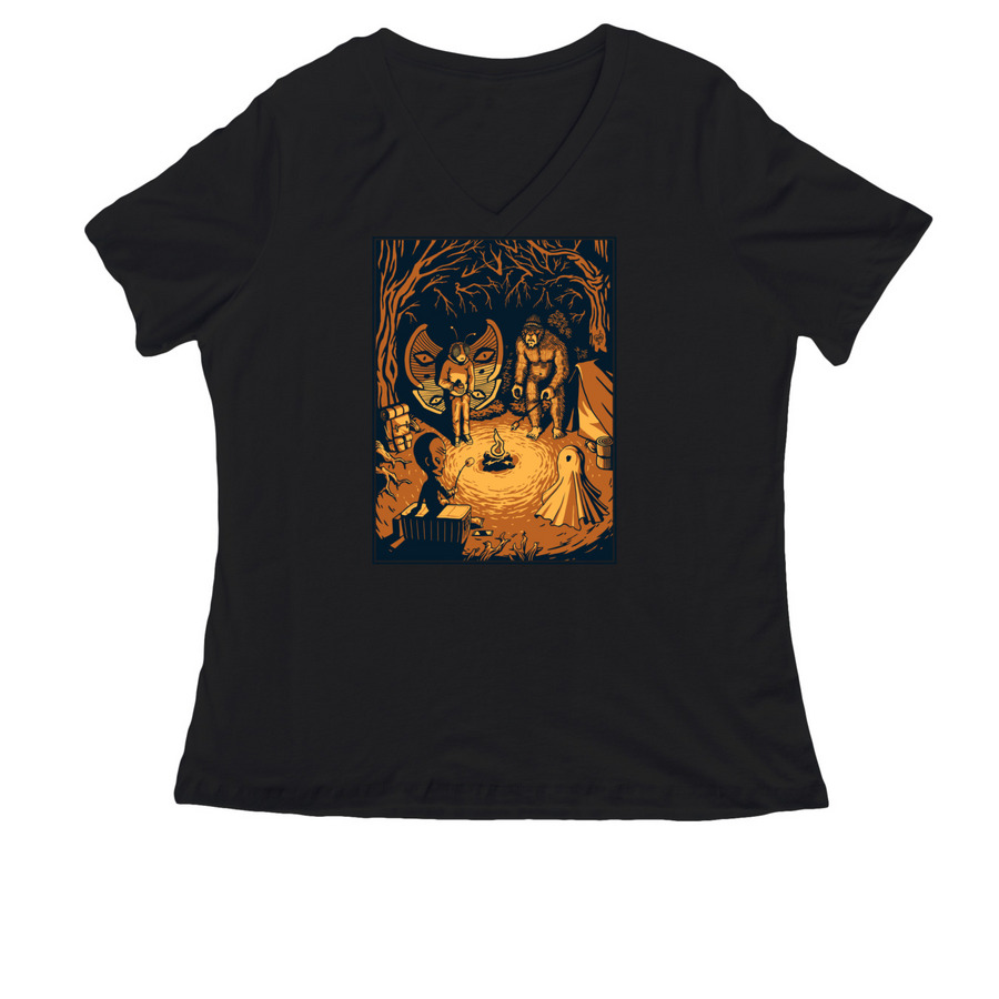 Camping Cryptids - full color, a Black Women's Relaxed V-Neck Tee
