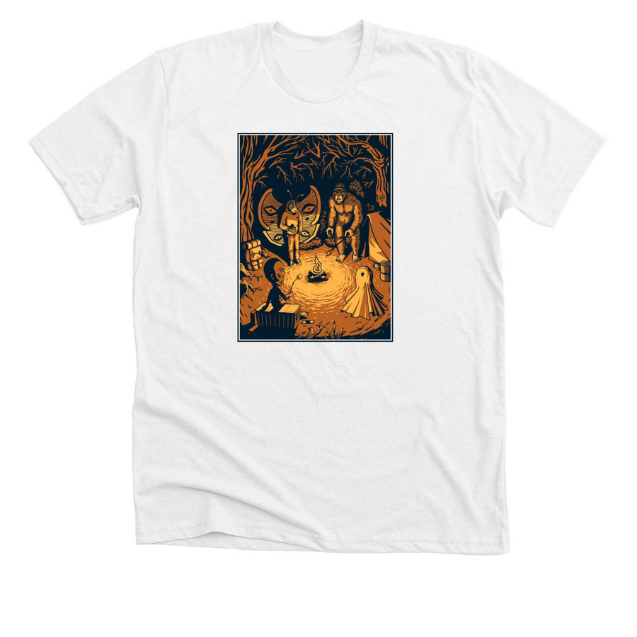 Camping Cryptids - full color, a Solid White Blend Premium Unisex Tee