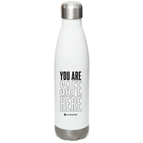 Wear Your Support. Share Your Impact., a White Stainless Steel Water Bottle