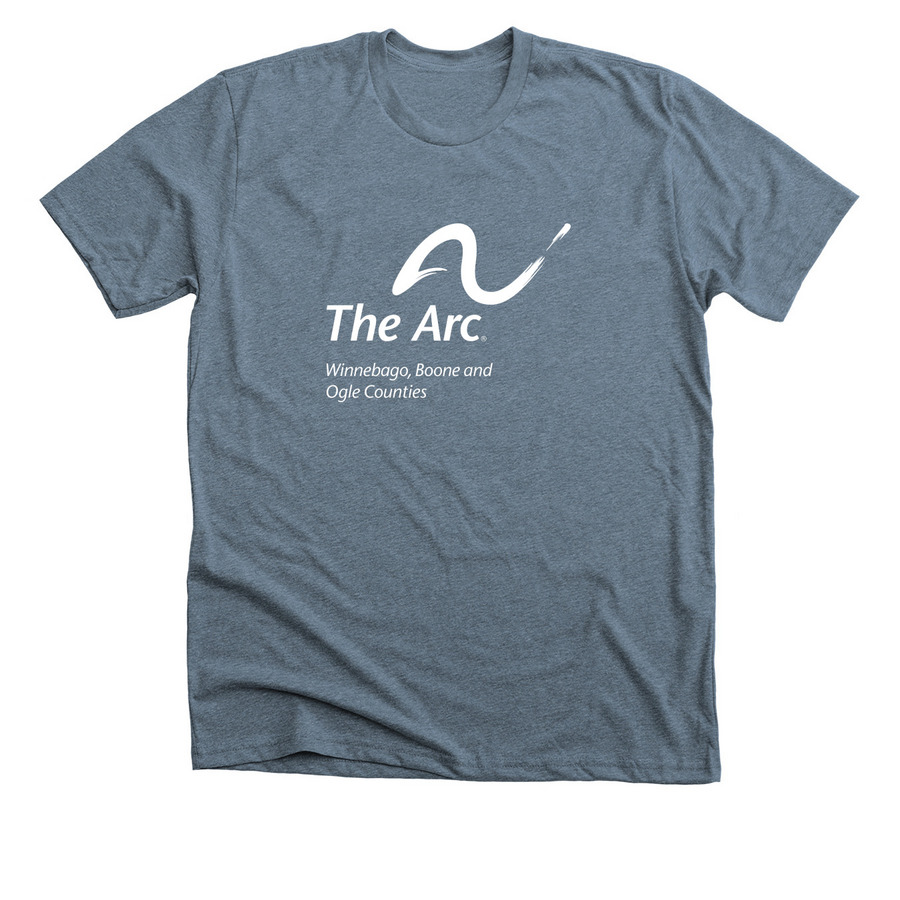 The Arc in color, a Heather Slate Premium Unisex Tee