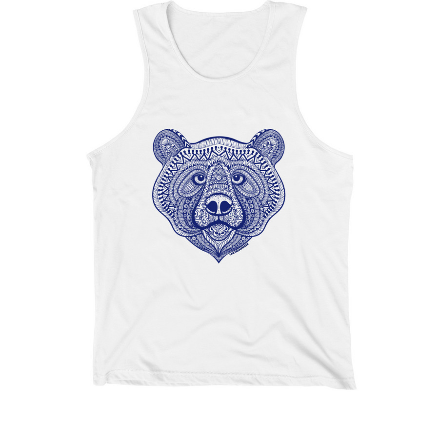 Ornate Bear Tank - blue bear, a White Premium Cotton Tank