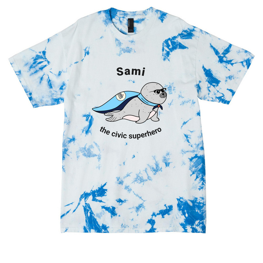 Sami the civic superhero-adult & youth shirt, a True Royal Crystal Tie Dye Tee