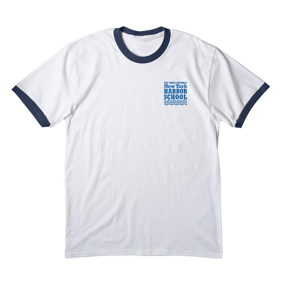 Harbor School Logo - White Shirts, a White/ Navy Cotton Ringer Tee