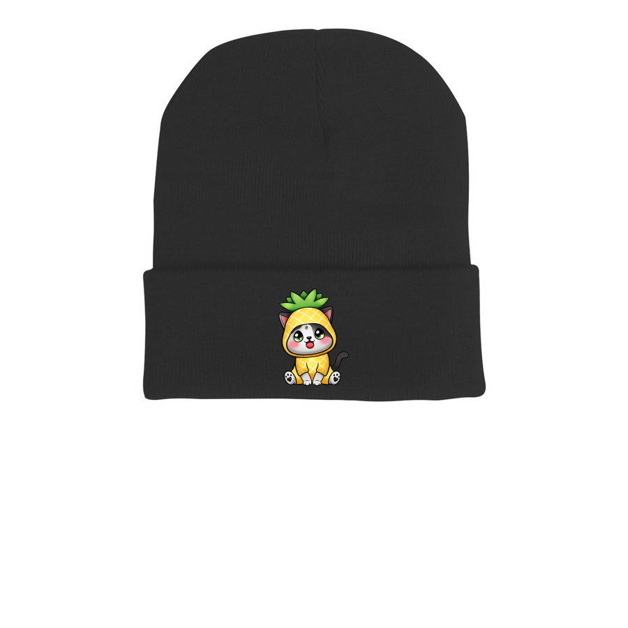 St. Jude: Pineapple Toph- Beanie, a Black Printed Cuffed Beanie