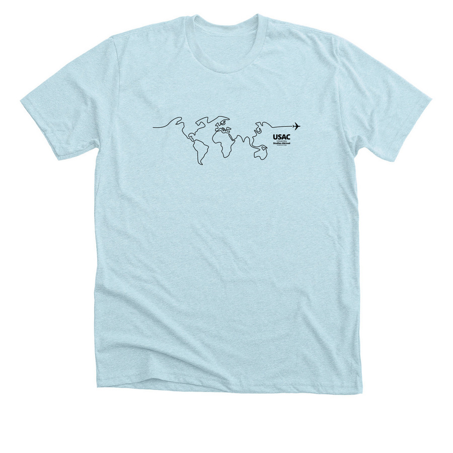 Plane shirt: University Studies Abroad, a Heather Ice Blue Premium Unisex Tee