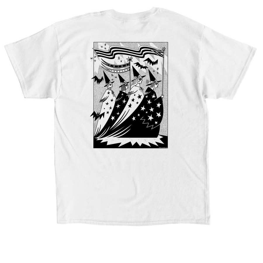 PRIDE FOREVER III (black design on back), a White Classic Unisex Tee (back-view)