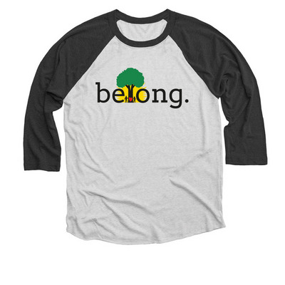 Camp To Belong, a Black and Heather White 3/4 Sleeve Baseball Tee