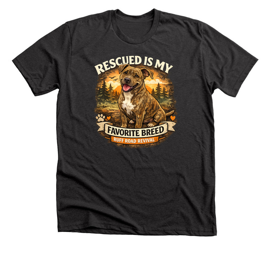 Rescued Is My Favorite Breed, a Dark Grey Heather Premium Unisex Tee