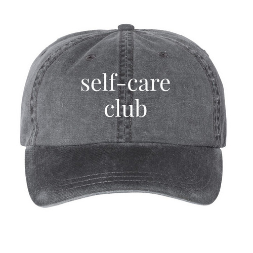 self-care club, a Black Printed Pigment Dye Baseball Cap