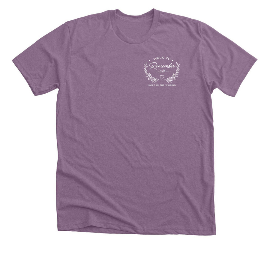 Walk to Remember 2026- Purple, a Heather Purple Premium Unisex Tee