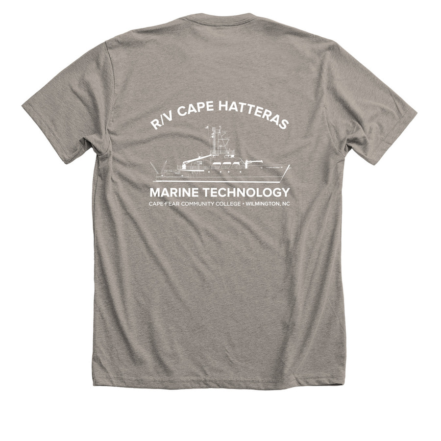 R/V Cape Hatteras Garb&nbsp;(white ink), a Heather Stone Premium Unisex Tee (back-view)