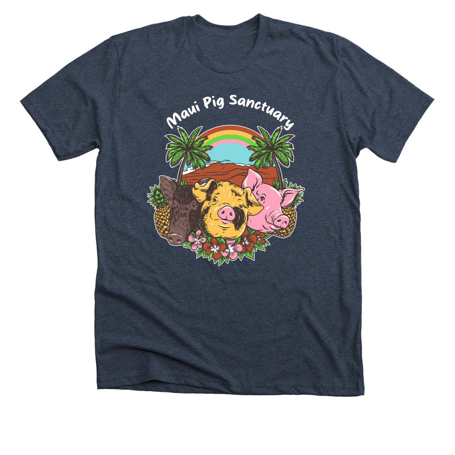 Maui Pig Sanctuary, a Heather Midnight Navy Premium Unisex Tee