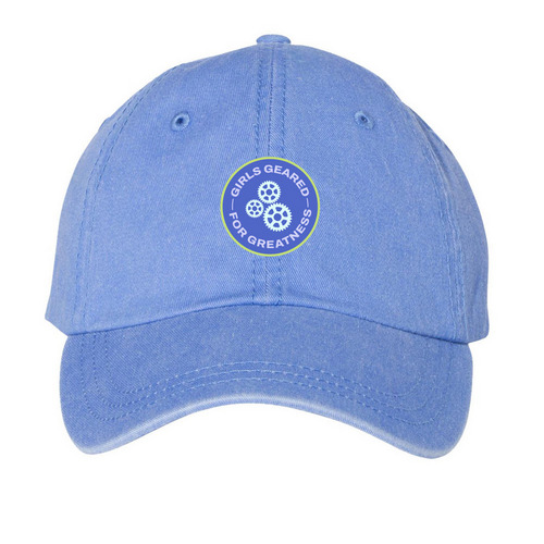 Girls Geared for Greatness Baseball Hat, a Periwinkle Printed Pigment Dye Baseball Cap
