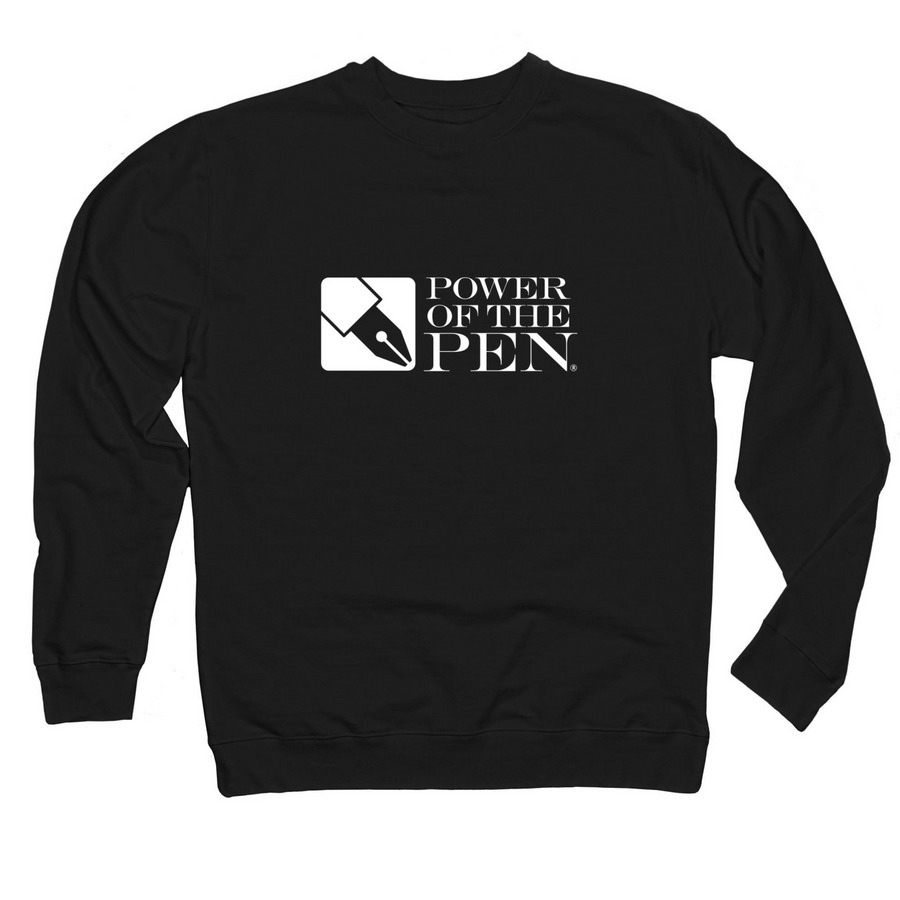 Power of the Pen white logo - one sided, a Black Midweight Crewneck Sweatshirt