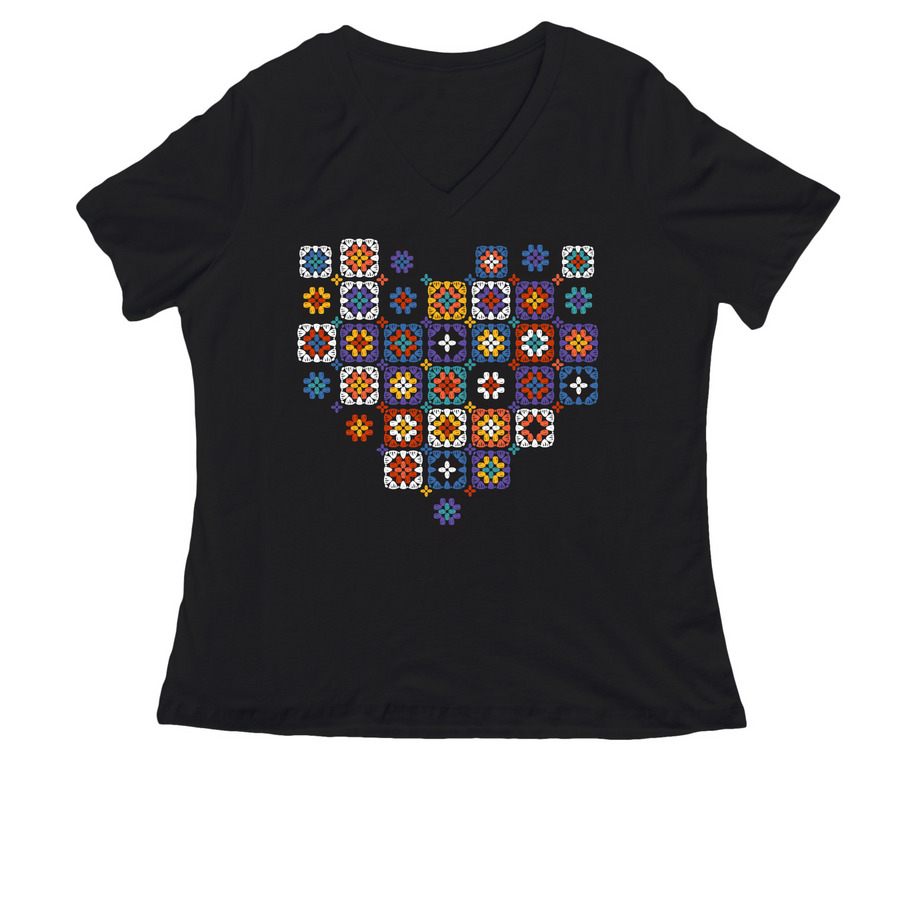 Granny Square Love., a Black Women's Relaxed V-Neck Tee