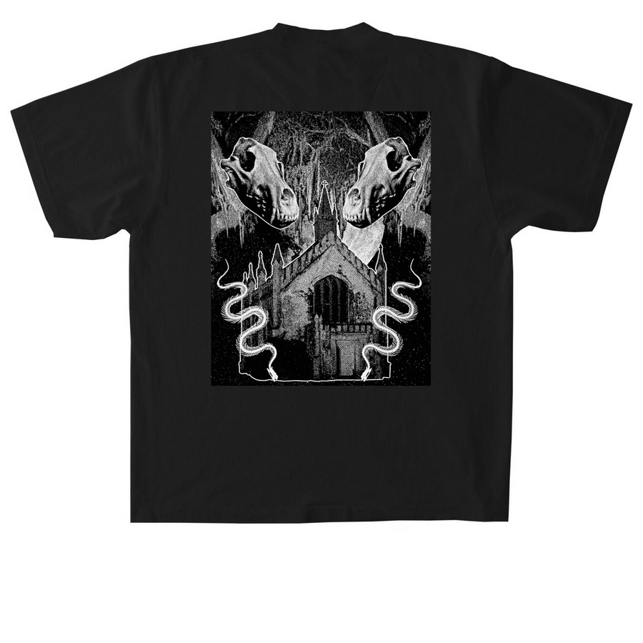 ?&nbsp;FOLLOW YOU INTO THE NIGHT&nbsp;?, a Black Heavyweight Garment Dye Tee (back-view)