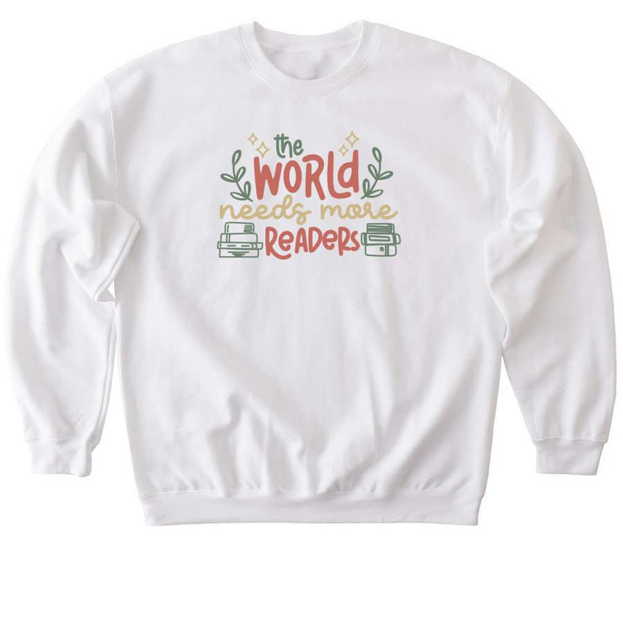The World Needs More Readers, a White Softstyle Crewneck Sweatshirt