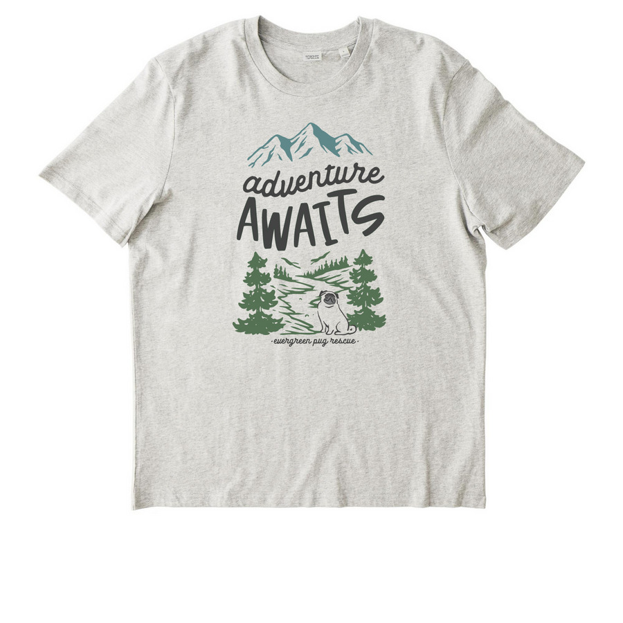 Adventure Awaits With a Pug!, a Eco Heather Stanley/Stella Unisex Creator 2.0 Tee