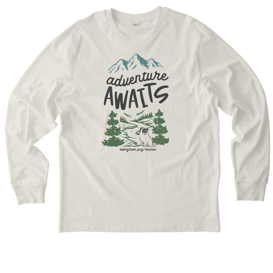 Adventure Awaits With a Pug!, a Natural Raw Stanley/Stella Unisex Creator 2.0 Long Sleeve Tee