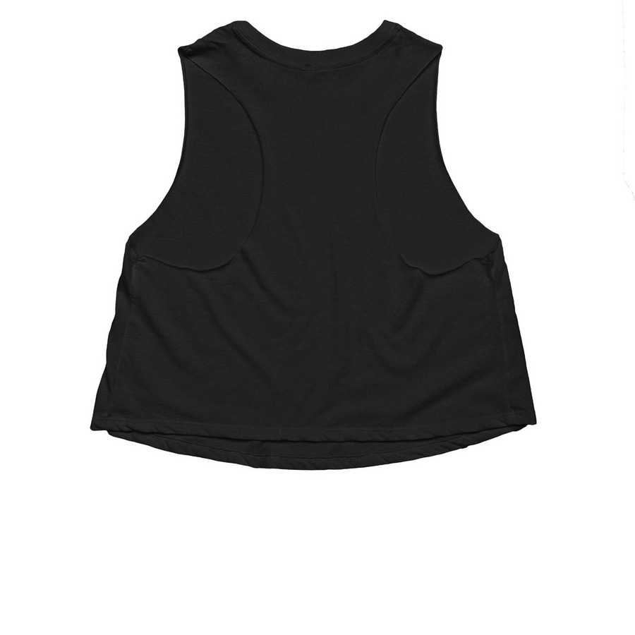 Your go-to crop tank, a Solid Black Blend Women?s Cropped Racerback Tank (back-view)