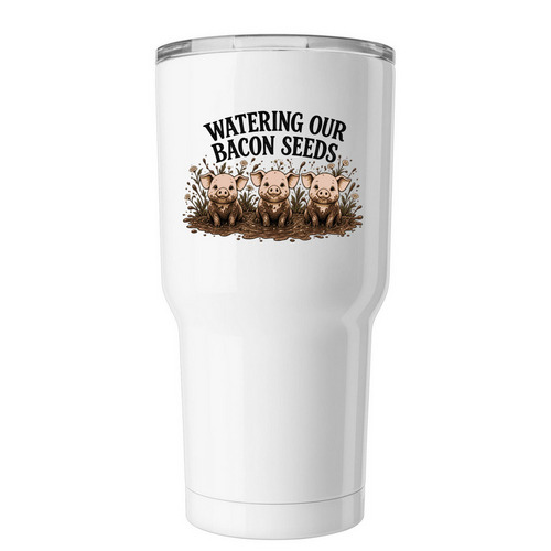Watering Our Bacon Seeds - Tumbler, a White Insulated Tumbler
