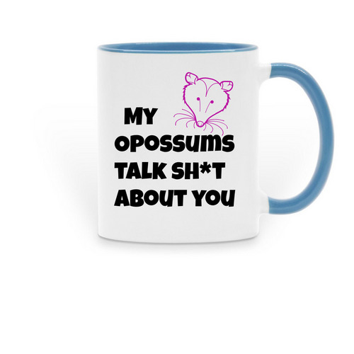 Sassy Opossum Mug, a Light Blue Two-Tone Ceramic Mug