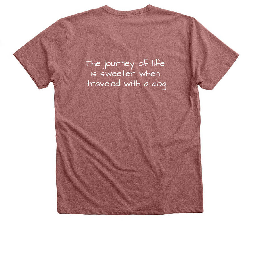 Tarameg Round Logo with Back Quote II, a Heather Mauve Premium V-Neck Tee (back-view)