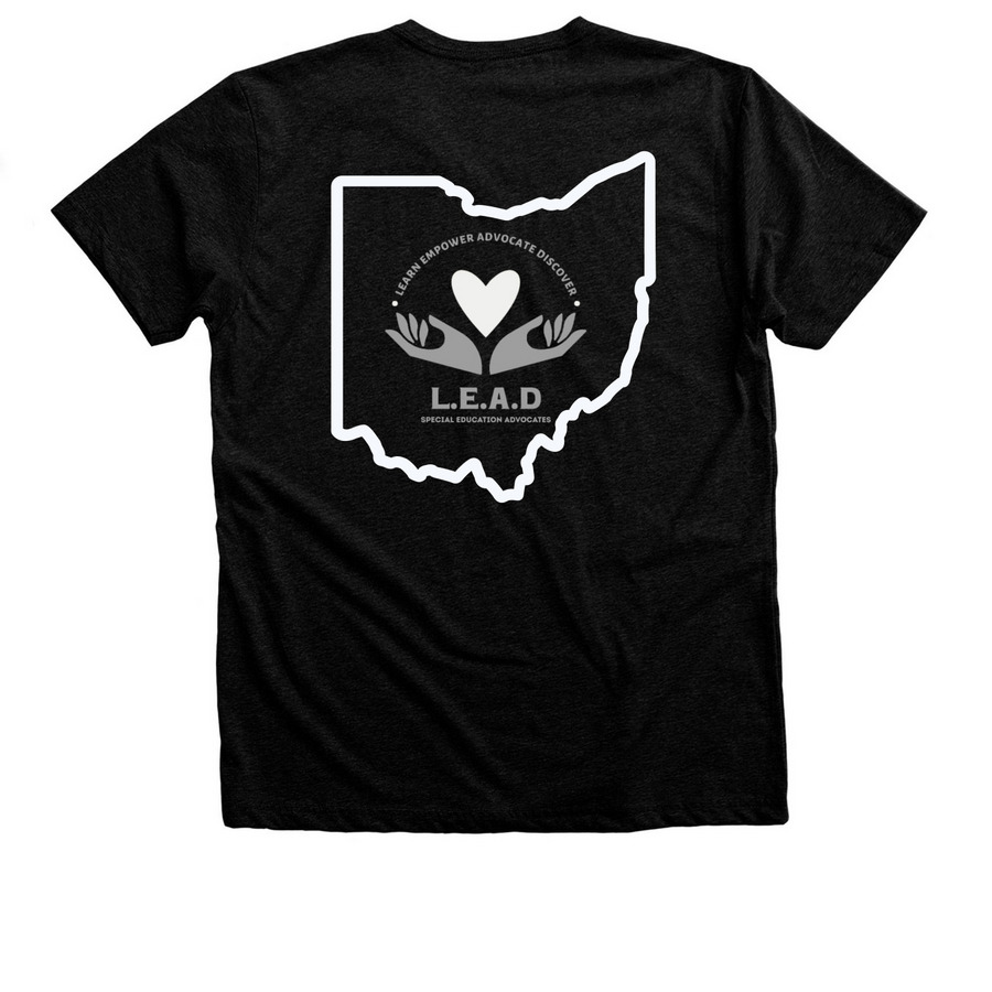 Powered By Advocacy (2 sided), a Black Heather Premium Unisex Tee (back-view)