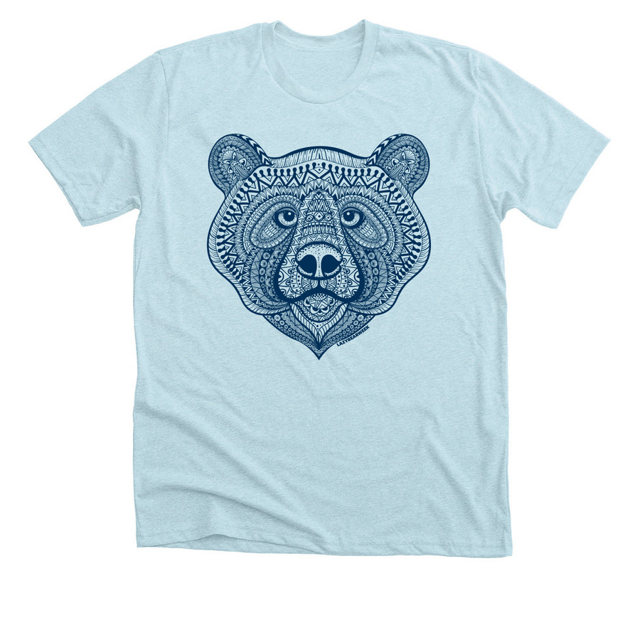 Lazy Bear Ornate Bear Tee - Blue, a Heather Ice Blue Premium Unisex Tee