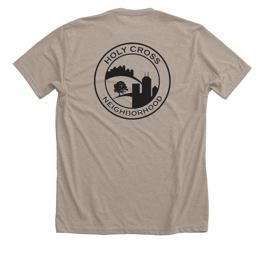 Holy Cross Neighborhood, a Heather Stone Premium Unisex Tee (back-view)