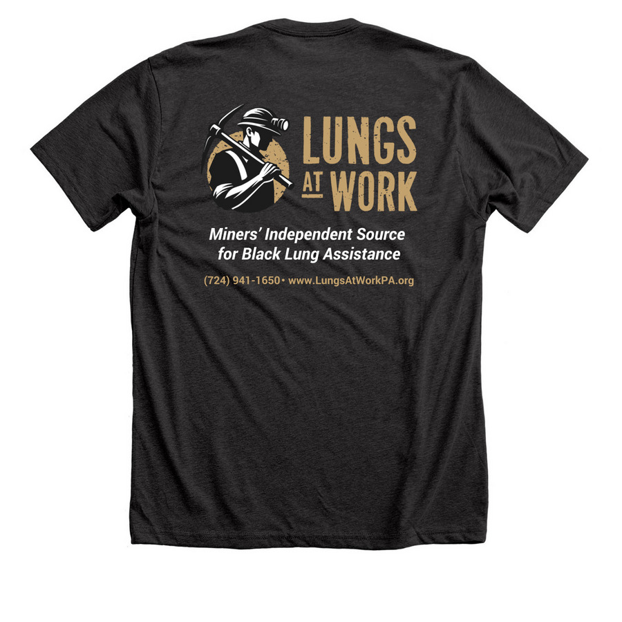Lungs at Work, a Dark Grey Heather Premium Unisex Tee (back-view)