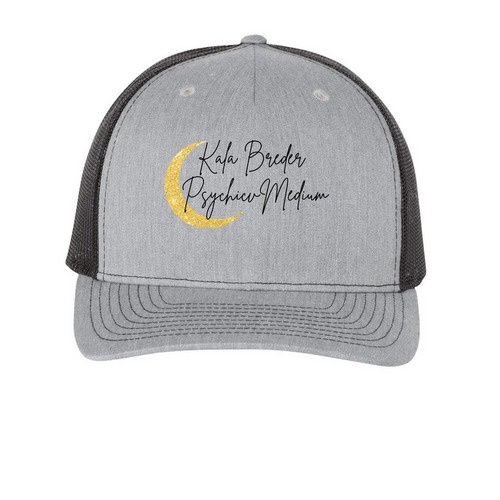 Hats, a Heather Grey/ Black Printed Five-Panel Trucker Cap