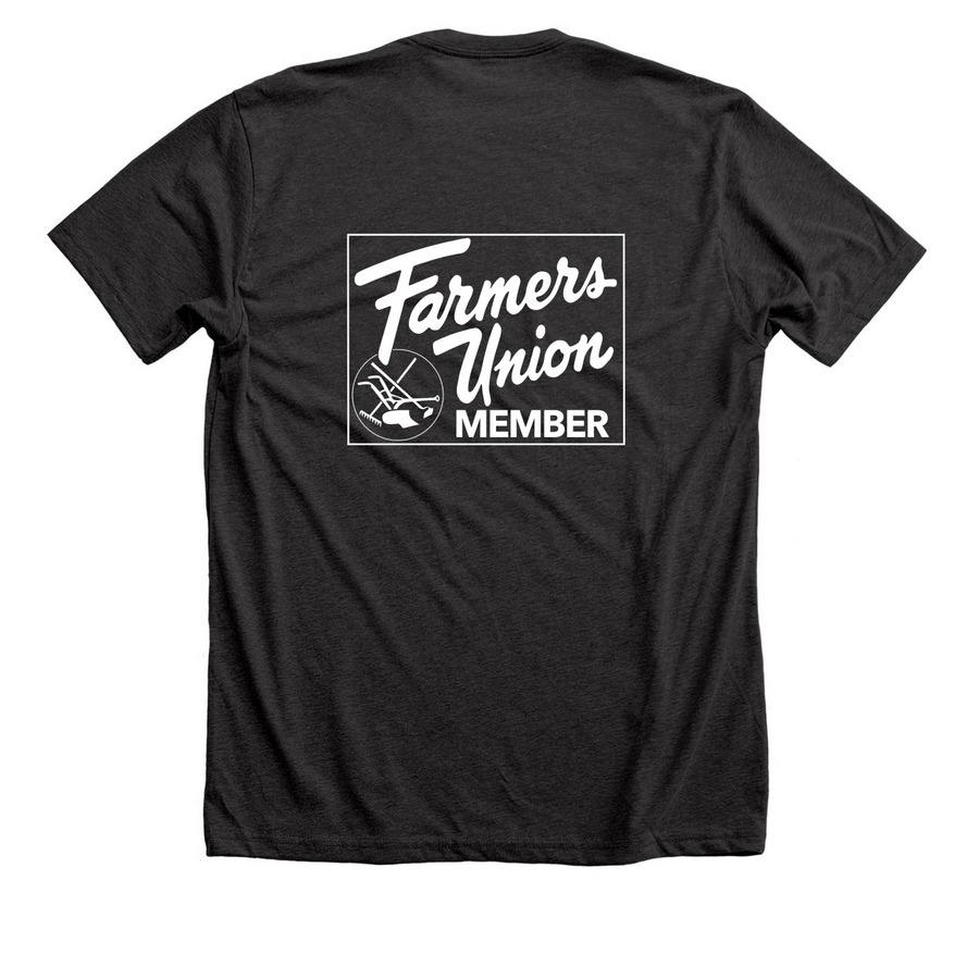 Montana Farmers Union Member, a Dark Grey Heather Premium Unisex Tee (back-view)