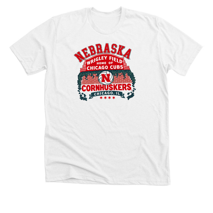 Nebraska Wrigley Field Home of Volleyball Sep, a Solid White Blend Premium Unisex Tee