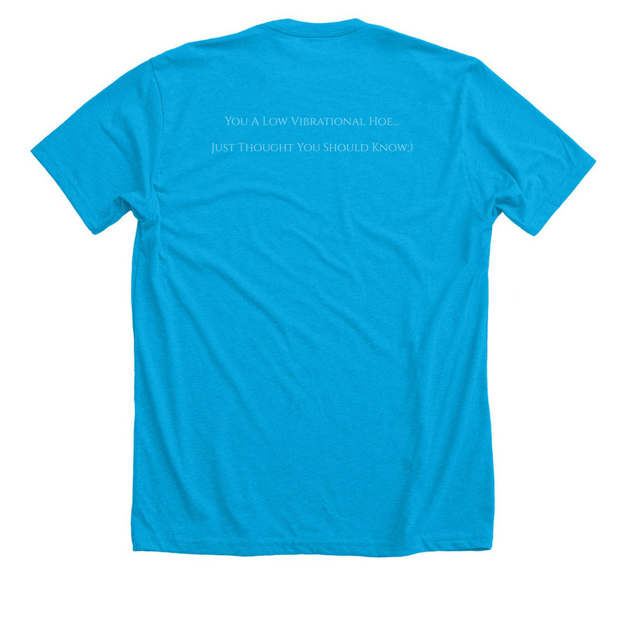 Low Vibrational Line, a Neon Blue Premium Unisex Tee (back-view)